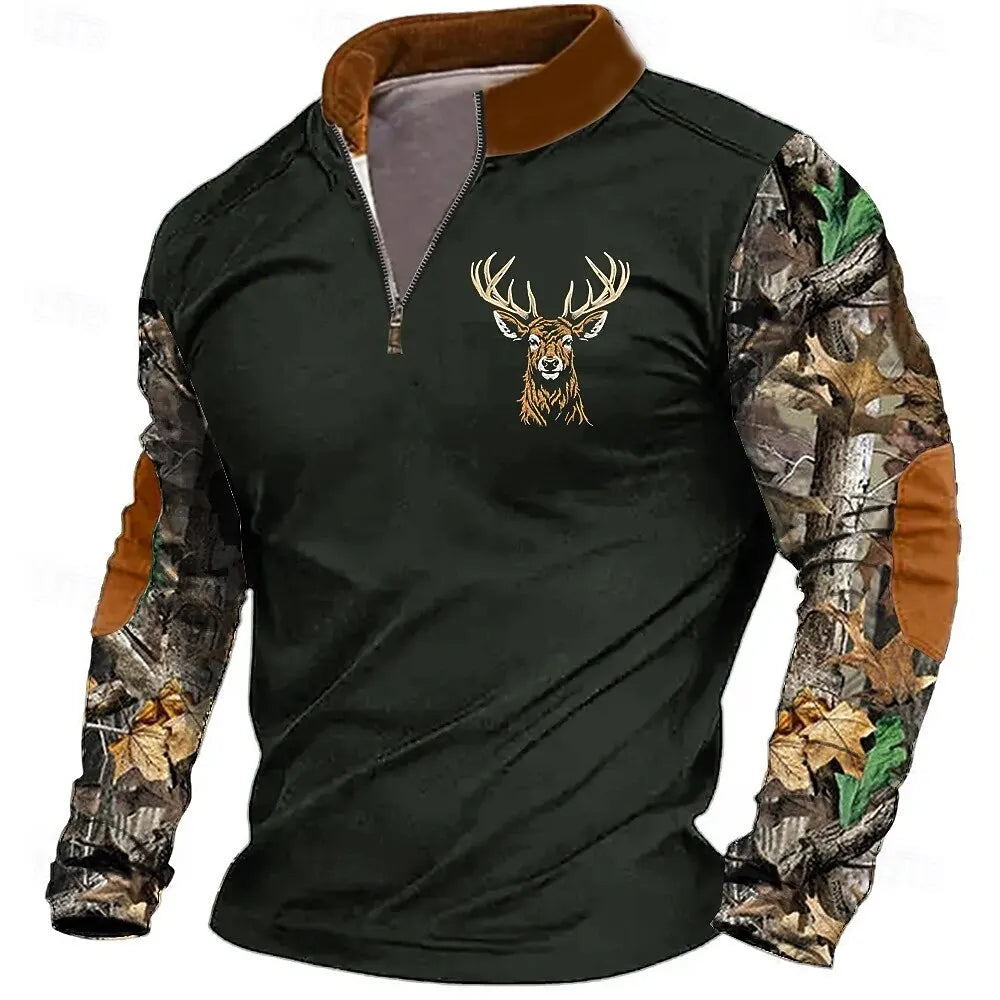 3D Printed Animal Pattern Zipper Sweatshirt For Men Vintage Elk Wolf Pattern Long Sleeve Pullover Autumn Casual Comfortable Tops