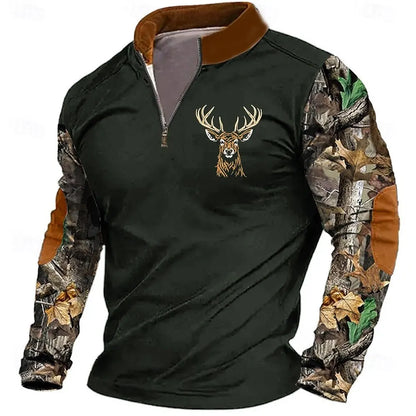 3D Printed Animal Pattern Zipper Sweatshirt For Men Vintage Elk Wolf Pattern Long Sleeve Pullover Autumn Casual Comfortable Tops