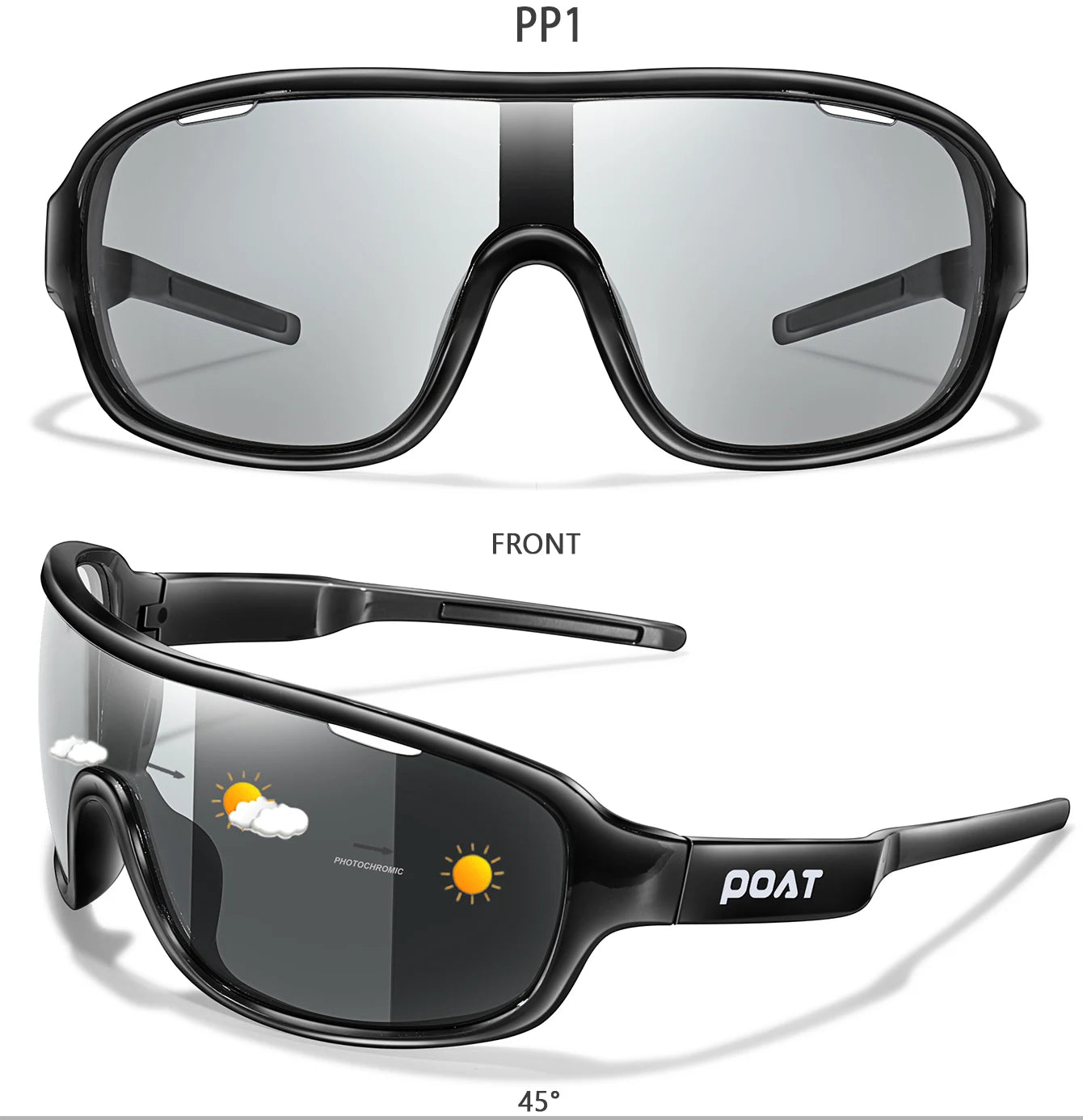 POAT BRAND Cycling Photochromic Eyewear Outdoor Sports Cycling Fishing Road Bike Hiking Sunglasses Men Women windproof Glasses