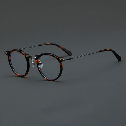 57028 Vintage Acetate Optical Spectacle Frames Women Fashion Round Metal Eyeglass Frame Men Trend Transparent Eyewear