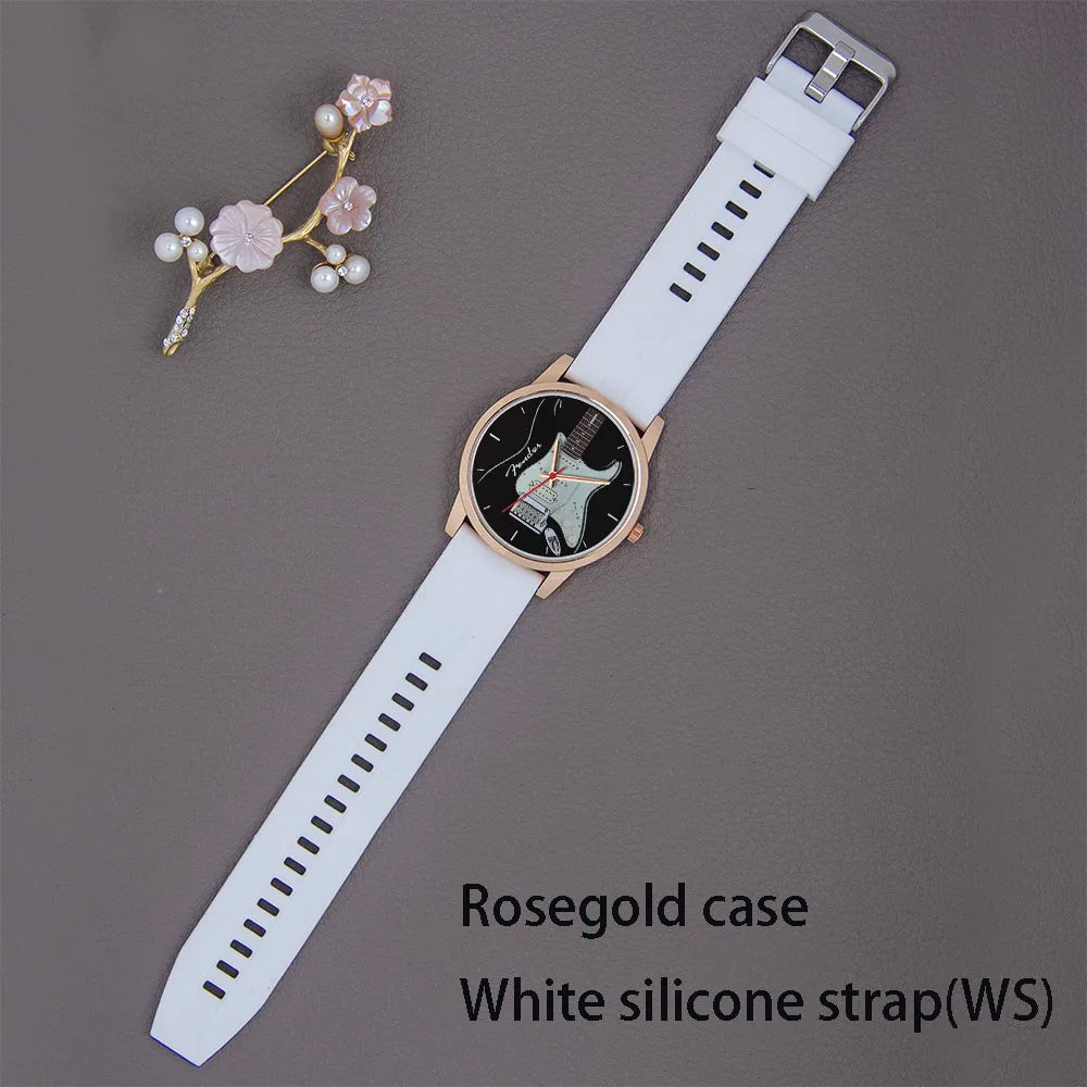 Guitar Bass Pattern Universal for Men Women Souvenir Composer Rose Gold Man Watch Silver Watches Black Bracelet Gift Clock