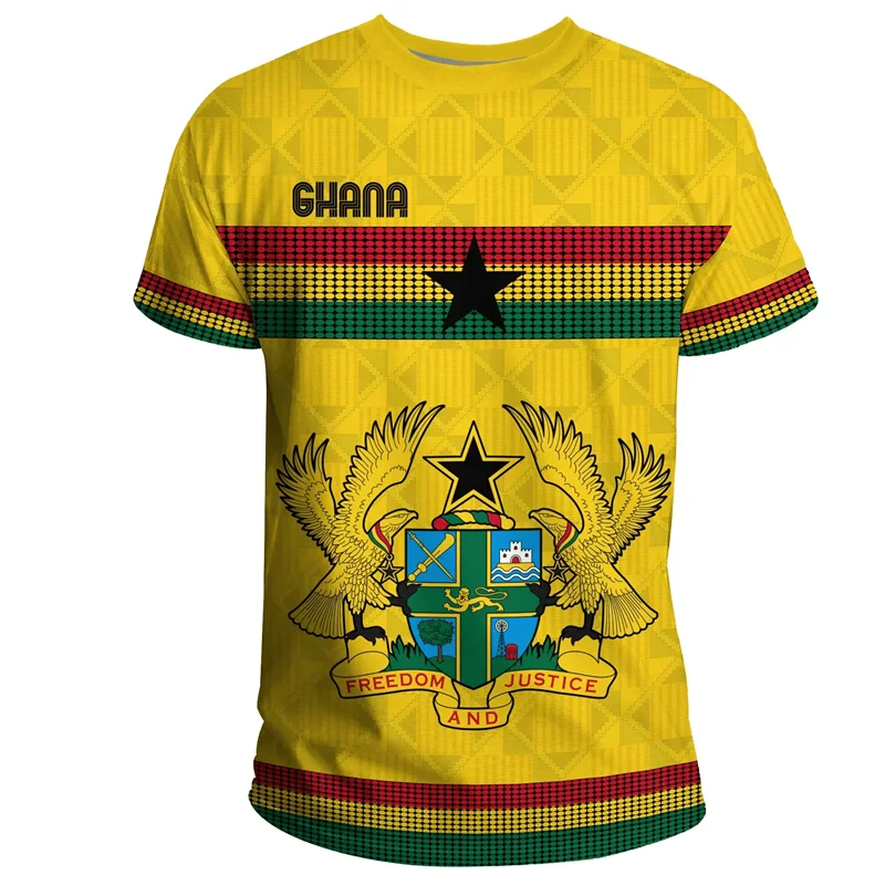 African Ghana T-shirt Fashion 3D Printed Coat Of Arms T Shirts For Men Casual Round Neck Tees Summer Sports Tops Short Sleeves
