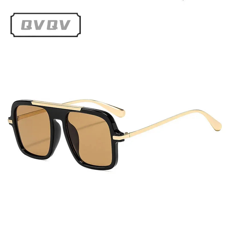QVQV Brand Design Square Oversized Sunglasses for Women Men Fashion Popular Leopard Champagne Shades UV400 Sun Glasses Trendy