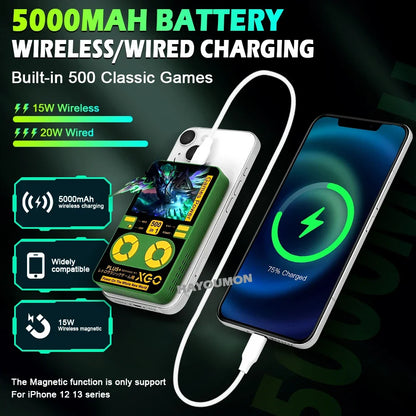 2026 Mini Portable Game Console with 500 Classic Games Large Screen Magnetic Wireless Charging Power 5000mAh Childhood Nostalgia