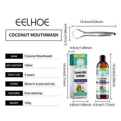 Coconut Mint Pulling Oil Mouthwash Teeth Brighten Fresh Oral Clean Alcohol-Free Tongue Teeth Scrape Whitening Tool Mouth Care