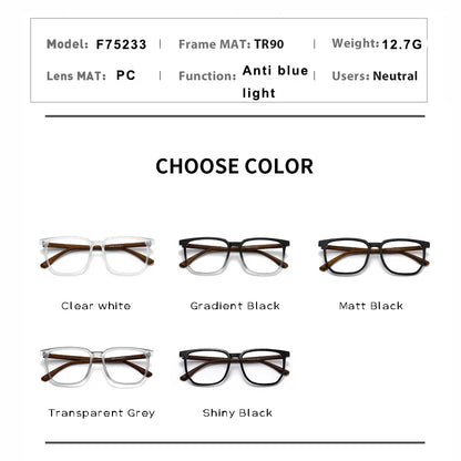 Wood Pattern Retro Anti Blue Light Glasses for Men Optical TR90 Male Square Glasses Frame Women Clear Lens Gift Frames F75233