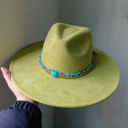 Women's suede 10cm wide Brim Fedora hat Men's autumn and winter felt jazz hat Classic suede Fedora Sombrero