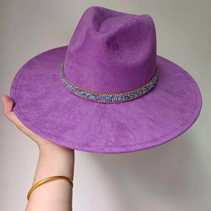 Women's suede 10cm wide Brim Fedora hat Men's autumn and winter felt jazz hat Classic suede Fedora Sombrero