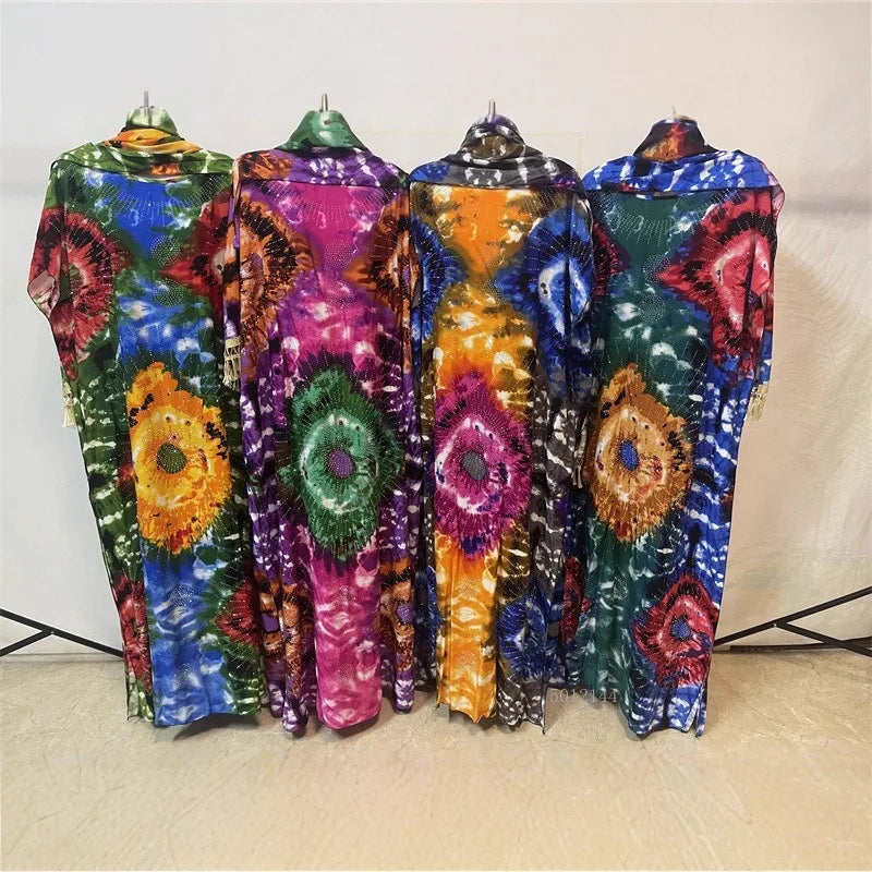 2025 New Afro Kaftan Dress for Women Long Sleeve off Shoulder Robe plus Size Fringe Detail Comfortable Beach Wear Summer