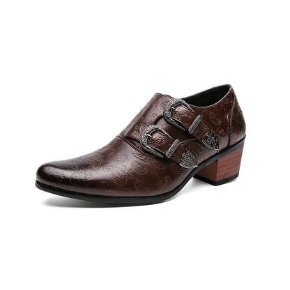 Classic Fashion Brown Pattern Men's Dress Shoes Big Size 46 Leather Pointed Shoes for Men Height-increasing High heel Shoes Men