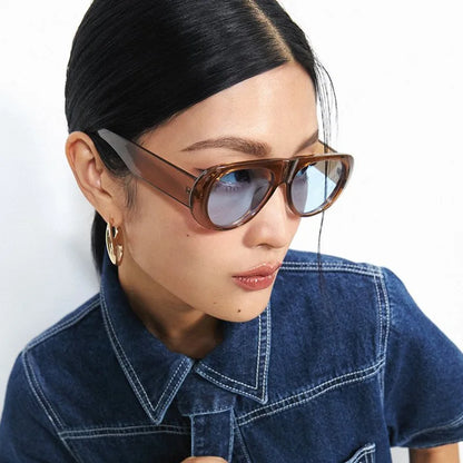 Vintage Big Frame Ellipse Women Square Sunglasses Brand Black Round Cool Men Sunglasses One Piece Designer Pilot Sun Glasses