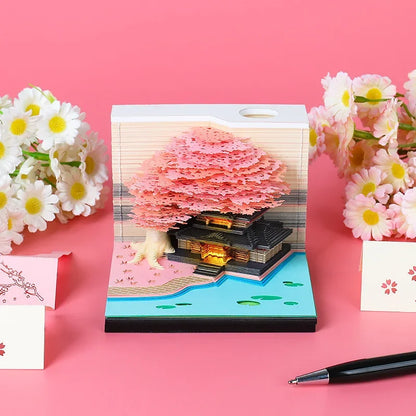 Treehouse 3D Desktop Calendar Sticky Notes Creative Crafts Souvenirs Paper Carvings Memo Pad New Year Gifts Office Ornament