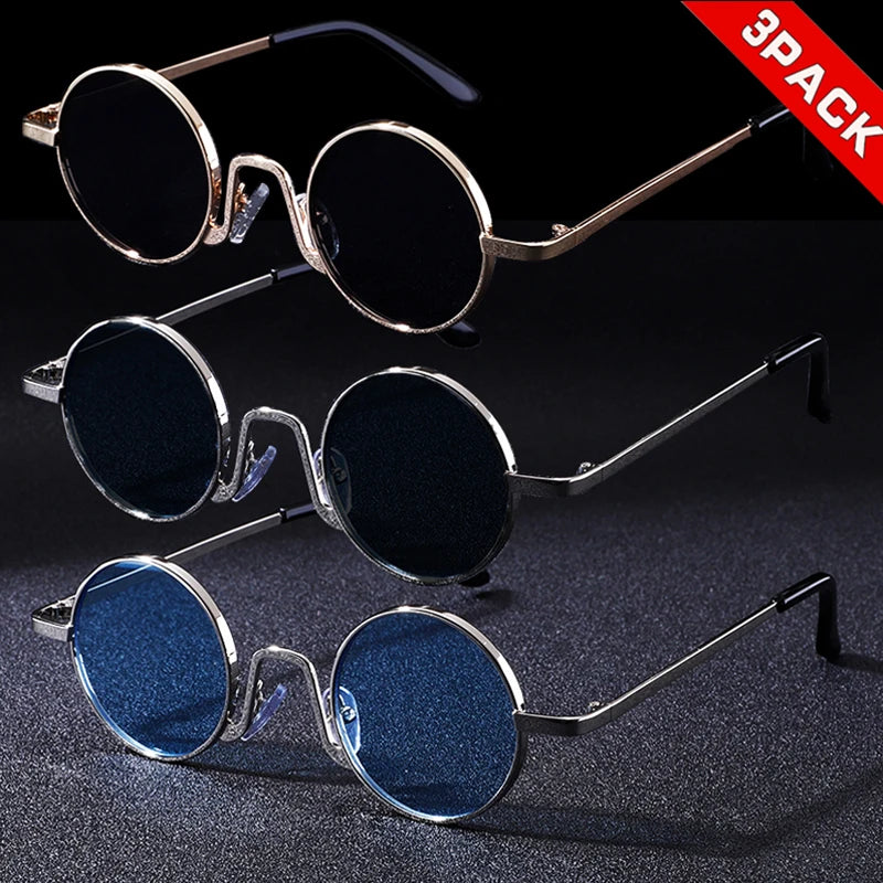 3-piece Fashion Retro Round Frame Trendy Sunglasses Unisex Suitable for Beach, Outdoor Street, Photography
