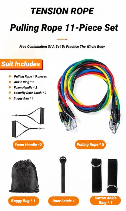 11pcs/Set Pull Rope Resistance Bands Portable Fitness Equipment Ankle Strap Chest Expander Elastic Exercise Band