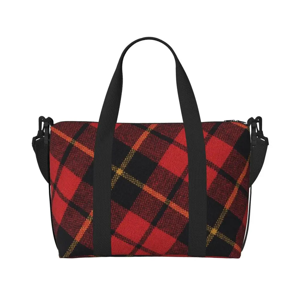 Custom Popular Tartan Plaid Beach Tote Bag for Women Extra Large Gym Carry On Geometric Gingham Check Texture Shopping Bags