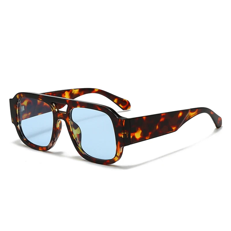 SHAUNA Fashion Double Bridges Square Women Sunglasses Retro Candy Color Leopard Men Sun Glasses Shades UV400