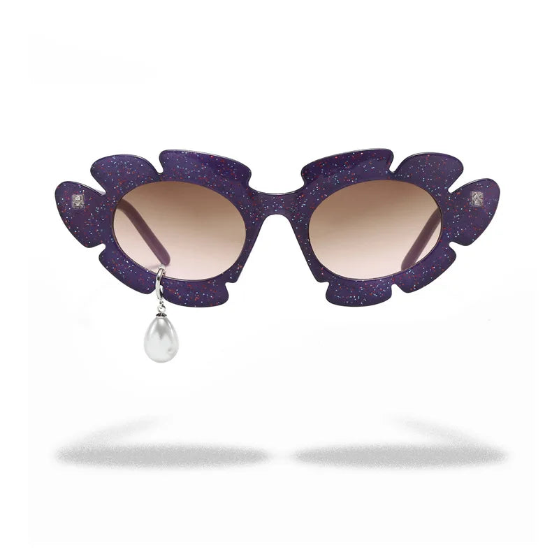 Pearl Diamond  DIY Tear Sunglasses for Women Small Frame Cat Eye Fashion Forward Mermaid Tear Aviator Eyewear