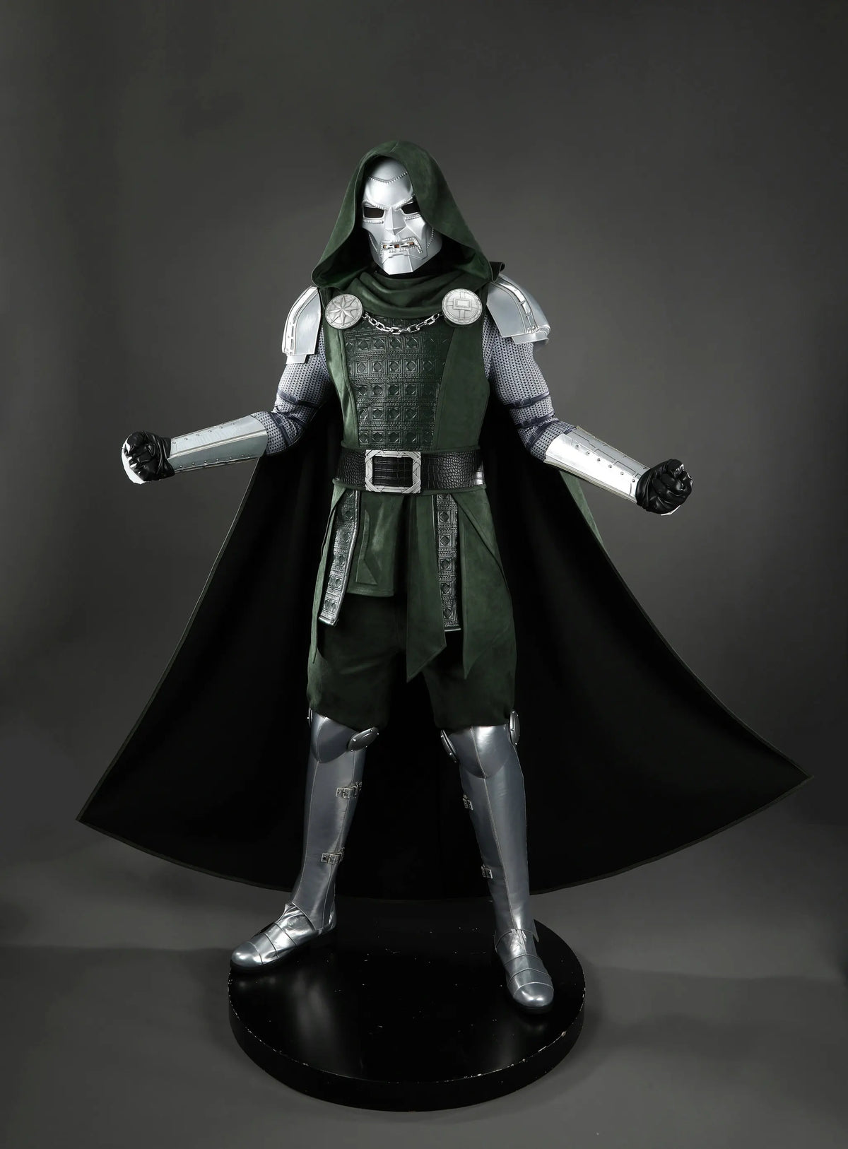 Doctor Doom Cosplay Costume Green Suits Silver Mask Silver Boots