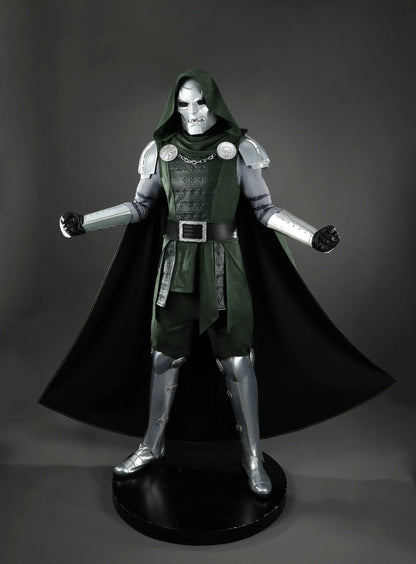 Doctor Doom Cosplay Costume Green Suits Silver Mask Silver Boots