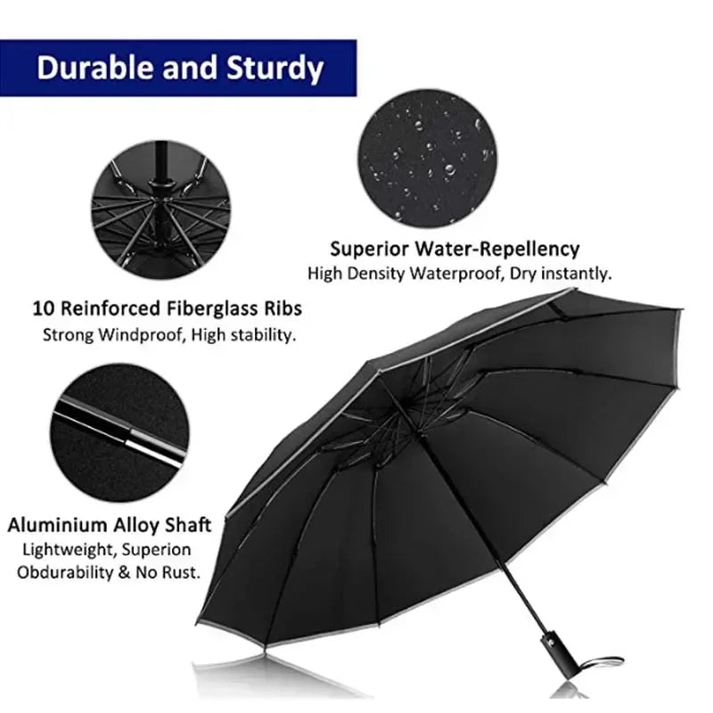 20 Bones Fully Automatic Reverse Folding Umbrella with Windproof Reflective Stripe UV Umbrellas