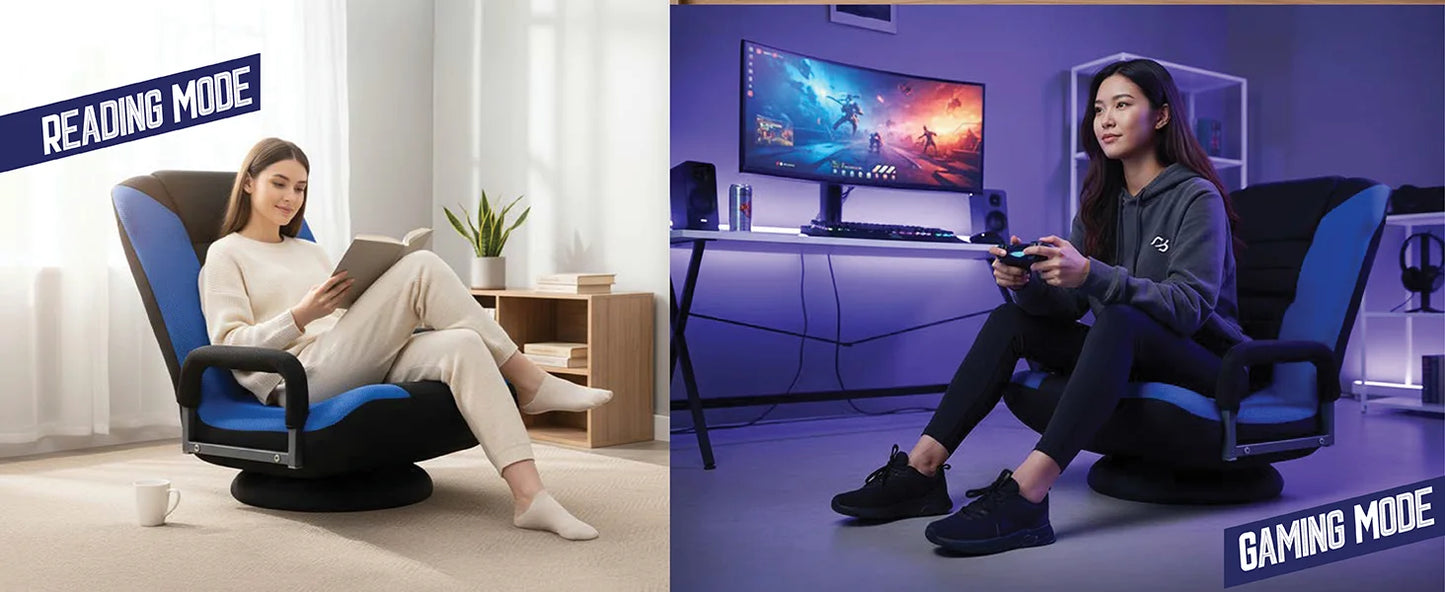 Swivel Floor Gaming Chair - Video Lounger Enjoy 6 Different Positions, Adjustable Backrest, Removable Arm Rests, Folds to Store
