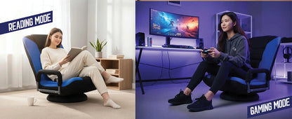 Swivel Floor Gaming Chair - Video Lounger Enjoy 6 Different Positions, Adjustable Backrest, Removable Arm Rests, Folds to Store
