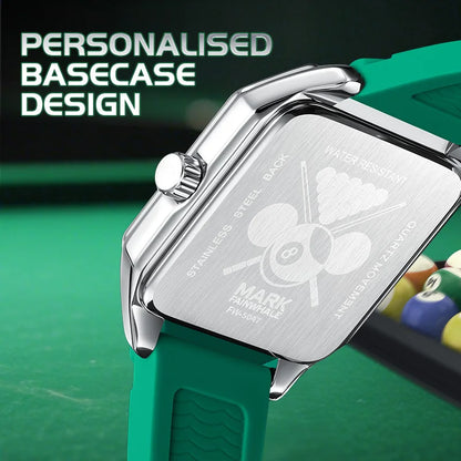 Mark Fairwhale 5047 Men Quartz Watch Square Case Luminous Billiards Dial Wristwatch Rubber Strap Watches for Men