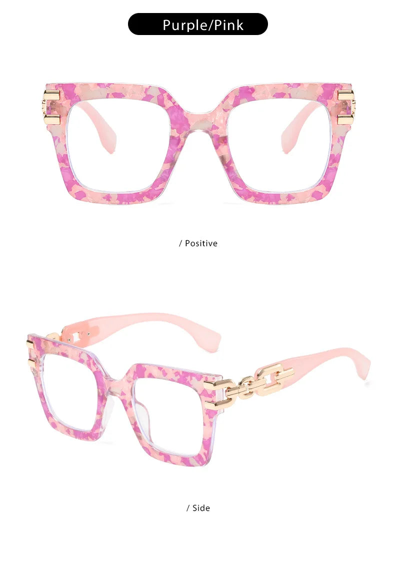 Fashion Ladies' Large Frame Anti Blue Glasses Golden Chain Eyeglass Legs Large Size Optical Spectacle Frame