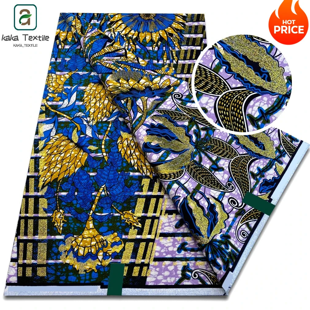 Latest African Grand Golden Wax Fabric Super Good Quality Women Pagne Flash Cotton Prints Batik Ankara Glitter Tissus 6yards
