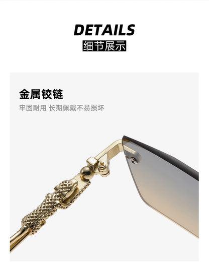 Retro Rimless Square Sunglasses For Men Cut Edge UV400 Leopard Decorative Shades Gradient Lens Sun Glasses for Women