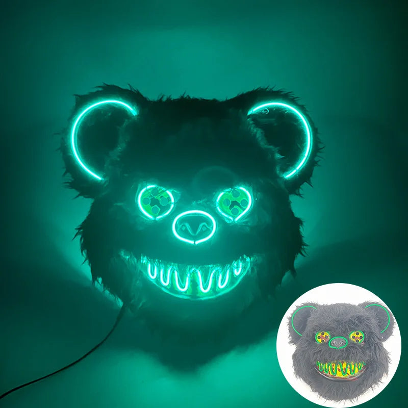 Halloween Light Up Horror Mask Glowing Bloody Bear Killer Mask Flashing Neon Scary Bear Mask for cosplay mask purim props