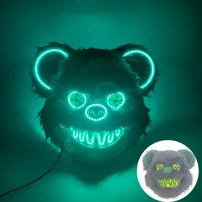 Halloween Light Up Horror Mask Glowing Bloody Bear Killer Mask Flashing Neon Scary Bear Mask for cosplay mask purim props