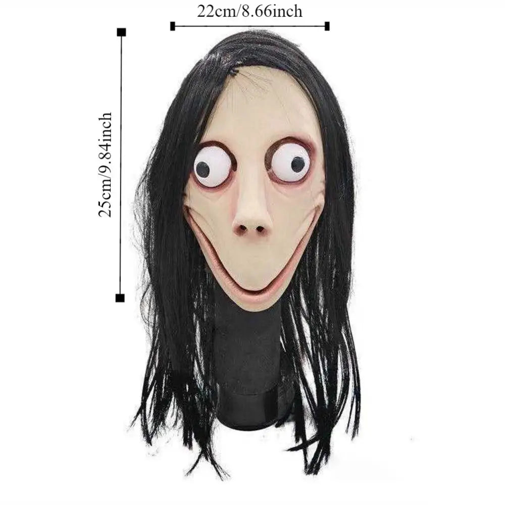 Funny Cosplay Halloween Ghost Mask Scary Headgear Wig Latex MoMo Maske Spooky Realistic Halloween Mask Ghost Festival