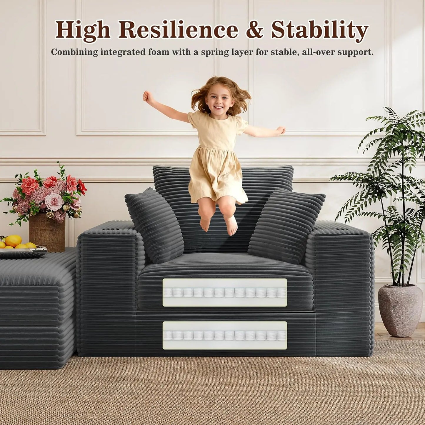 52" Boneless Chaise Lounge Chair Indoor — Oversized Cloud-Like Cozy Comfy Modular 3-in-1 Sofa Bed for Reading,, Customized