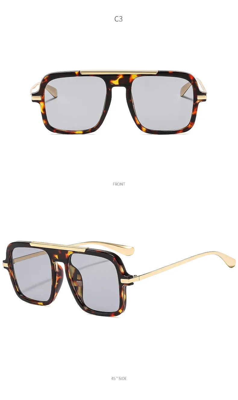 QVQV Brand Design Square Oversized Sunglasses for Women Men Fashion Popular Leopard Champagne Shades UV400 Sun Glasses Trendy