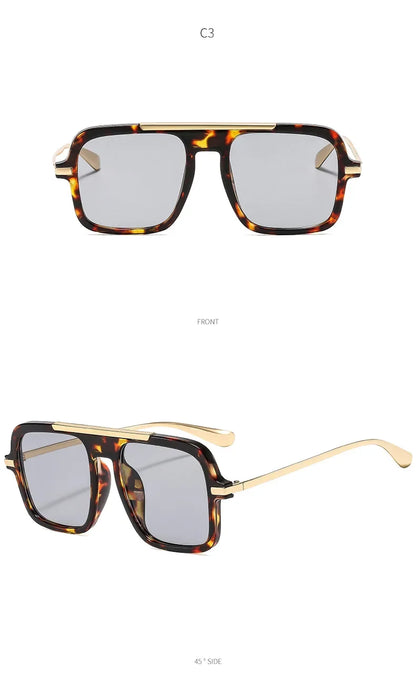 QVQV Brand Design Square Oversized Sunglasses for Women Men Fashion Popular Leopard Champagne Shades UV400 Sun Glasses Trendy