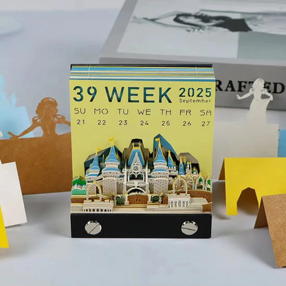 3D Castle Paper Sculpture Desk Calendar Meopad Magic Castle Memo Pad Tear-Away Notepad DIY Craft Gifts for Home Office School