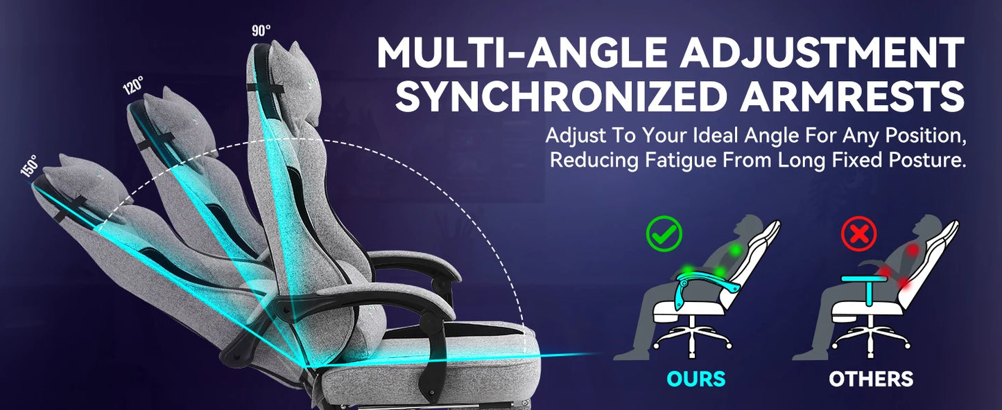 Gaming Chair, Video Game Chairs for Adults with Footrest High Back Headrest Lumbar Support Fabric Office Computer Desk Chair