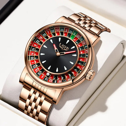 LIGE Creative Golden Mens Watches Roulette Game Dial Fashion Man Watch Waterproof Luminous Quartz Wristwatches Rolling Ball+Box