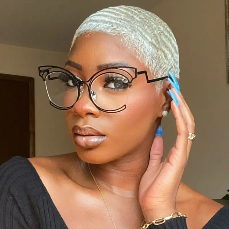 Metal Cat Eye Hollowed Out Blue Light Blocking Eyeglasses For Women Clear Lens Optical Glasses Prescription Presbyopic Glasses
