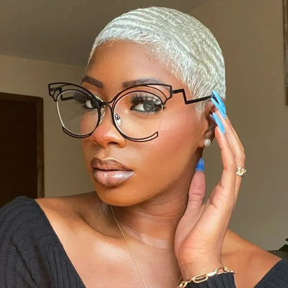 Metal Cat Eye Hollowed Out Blue Light Blocking Eyeglasses For Women Clear Lens Optical Glasses Prescription Presbyopic Glasses