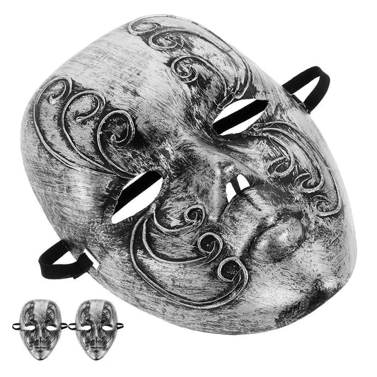 3pcs Full Face Venetian Masquerade Mask Vintage Silver Roman Style For Halloween Carnival Party Costume Wedding Event Decorative