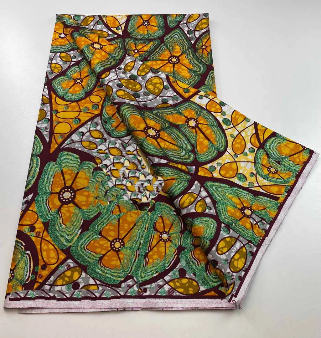100%Certified Grand Super African Wax Nigerian GlitterGlam Gold Embellished Ankara Wax Printed Fabric Real Original For Sewing