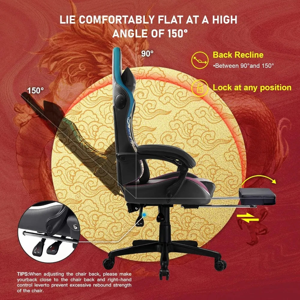 GTPLAYER Gaming Chair with Bluetooth Speakers and Footrest, Dragon Series Video Game Chair ，Heavy Duty Ergonomic Chair，Esports G