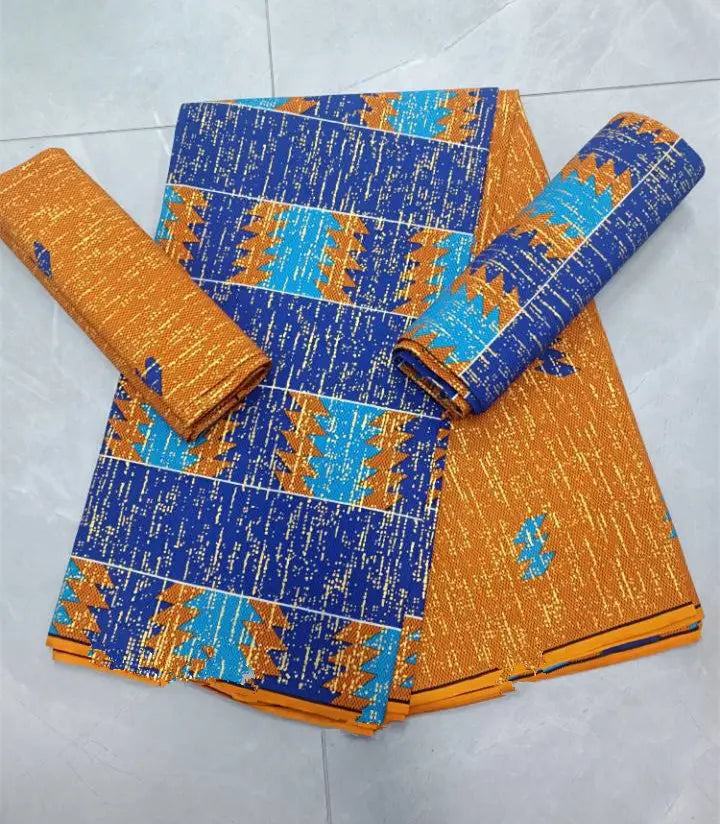KENTE 4+2YARD 2024 Latest Design 6 Yards/lot African Fabric Gold Powder Ankara 100% Cotton Farbic For Sewing Wax Print Fabric