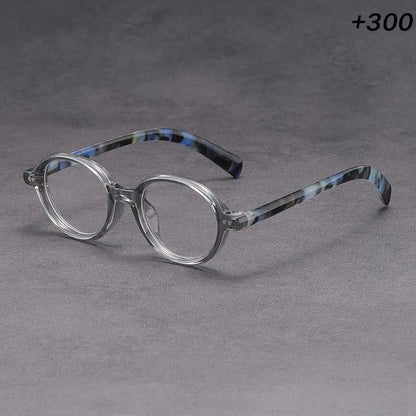 Clear Round Reading Glasses Blue Tortoise Temple Presbyopic Eyewear +1.0 to +4.0 Unisex Lightweight Magnifier for Men Women