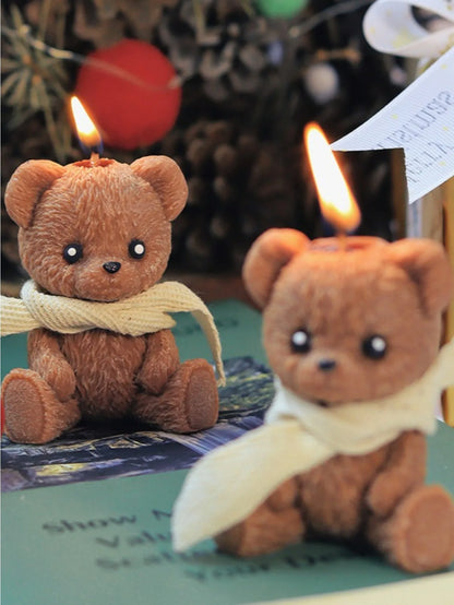 Cute Scarf Teddy Bear Scented Candle，Soy Wax Aromatherapy Candle for home Decor Festival party decoration Birthday Gift