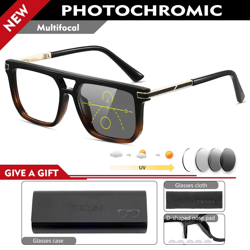 VICKI Mature Man's Double-barreled High-end TR Glasses - Customizable Prescription - Anti-blue Light Glasses Multifocal 84003