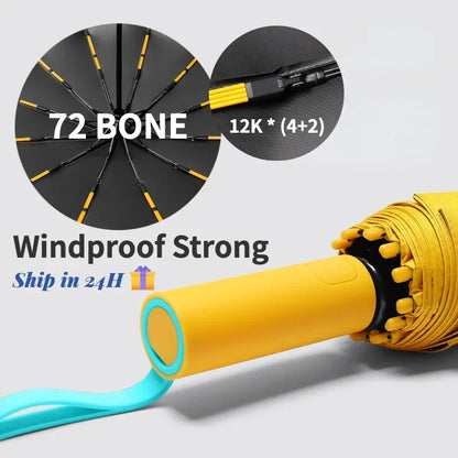 Super Strong Windproof Automatic Umbrella for Men and Women, 72 Bone, Large Rainproof, Sun UV Protection, Folding Rain Umbrellas