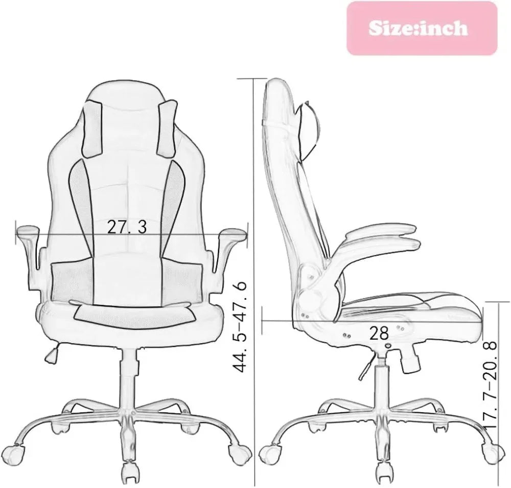 Gaming Chair Office Chair Desk Chair with Lumbar Support Flip Up Arms Headrest Swivel Rolling Adjustable PU Leather Racing